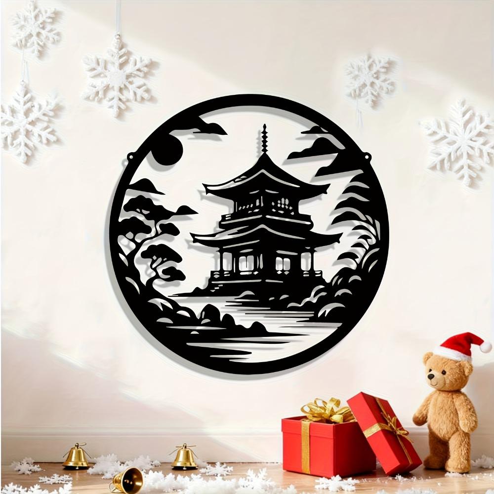 Japanese Pagoda Metal Wall Art Sculpture Mural Garden Yard Fence Weatherproof Decor Large Size Gift