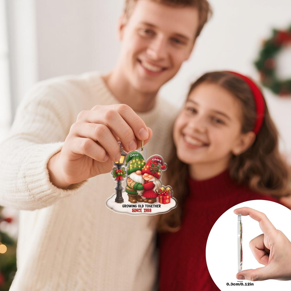 Personalized Growing Old Together Acrylic Decoration, Gnome Christmas Couple Decoration  Christmas Tree Ornament, Christmas Gift For Husband Or Wife
