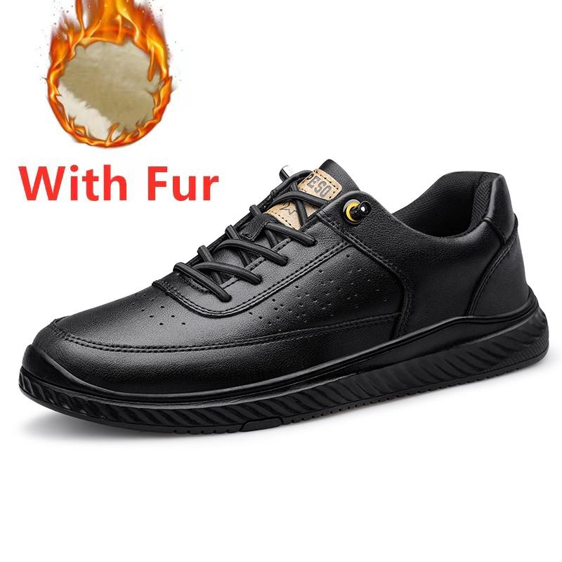 Fashion Classic Genuine Leather Men's Skateboarding Shoes Comfy Warm Snow Shoes Versatile Travel Sneakers Solid Color Man Sports Shoes