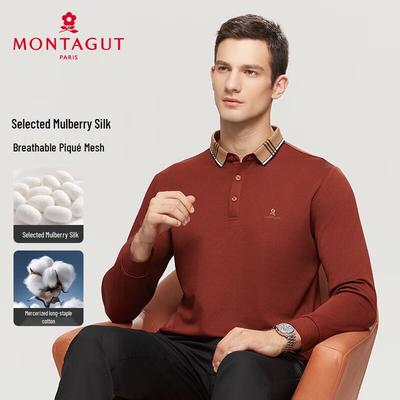 Polo Manches Longues Jacquard Colorblock en Mélange de Soie pour Homme MONTAGUT
