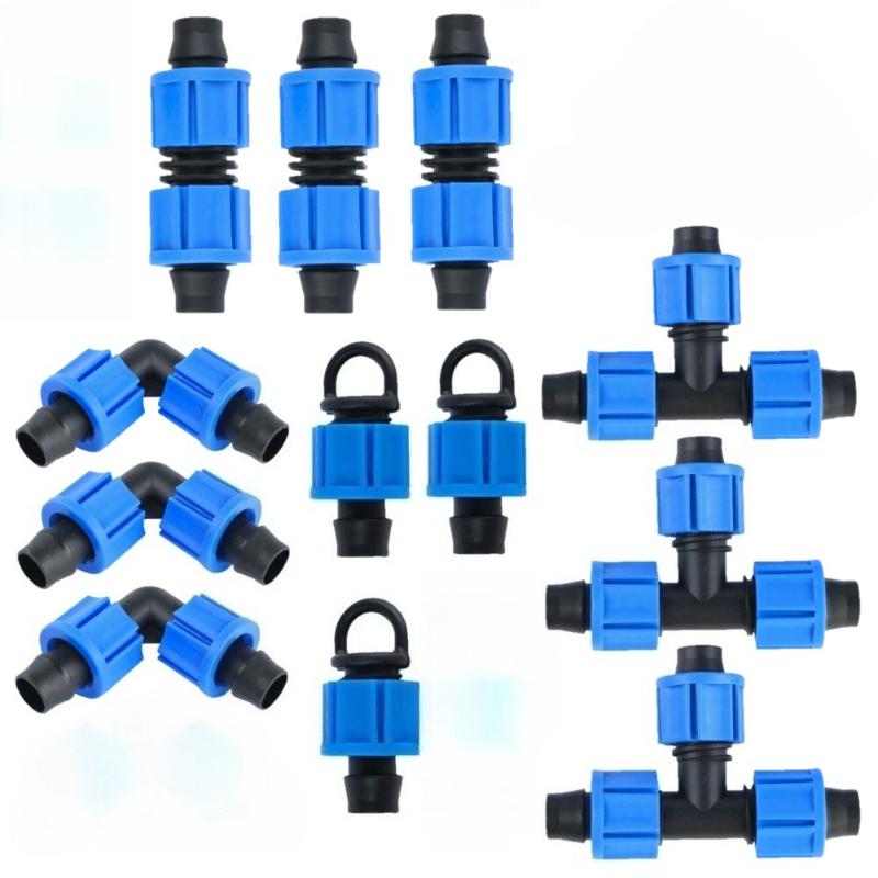 12pcs PE Drip Irrigation Tubing Connector Kit Garden Hose End Caps Straight Elbow T-Shape Dual-Lock Connector Garden Accessories
