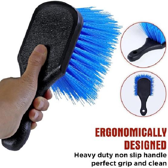 Stiff Bristle Tire Brush & Detail Brush Set -Heavy Duty Car Blue - Stiff Bristle