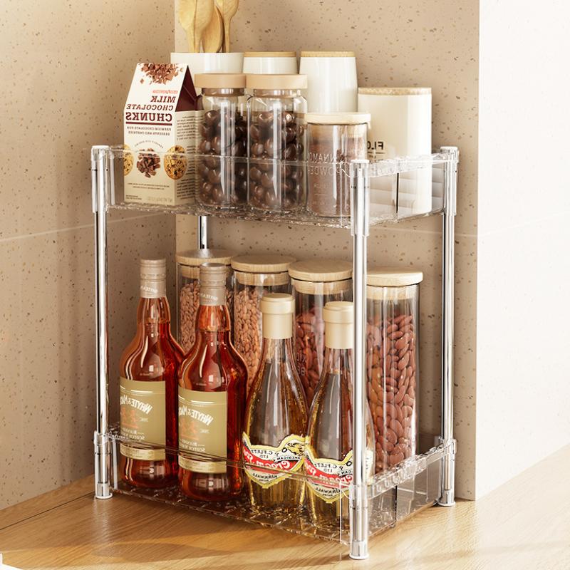 Kitchen Storage Rack 2/3Layers Makeup Storage Box Spices Snack Multi-Functional Retractable Storage Shelf for Home