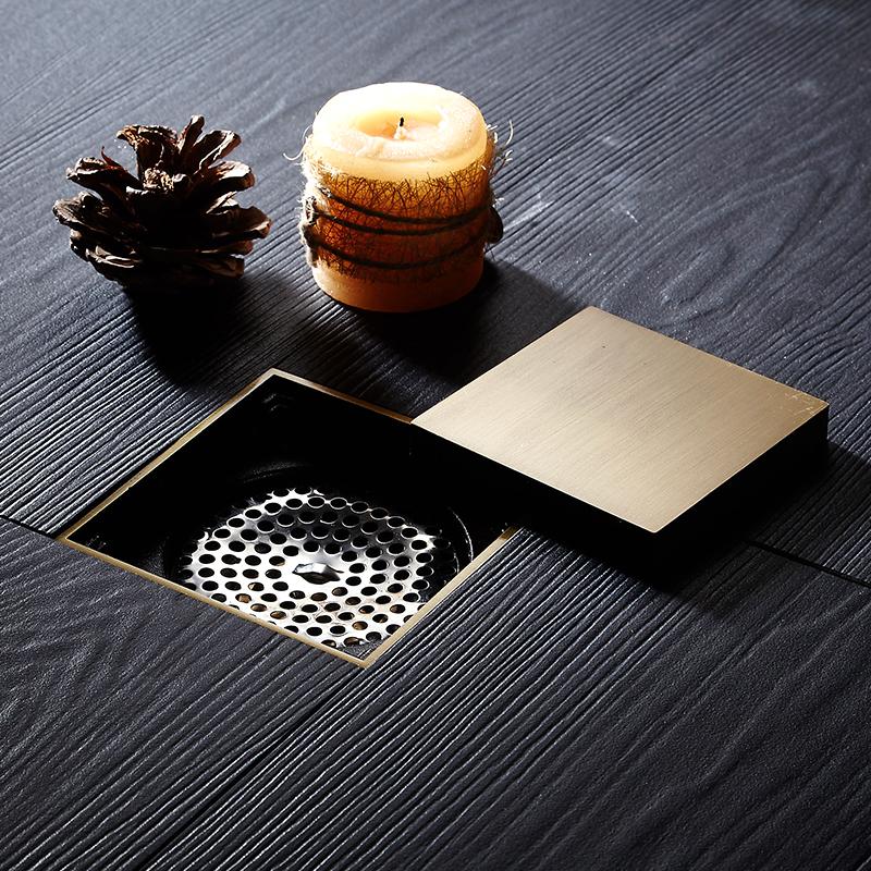 Floor Drains 10cm Square Shower Drain Brass Floor Drain Trap Waste Grate With Hair Strainer Bathroom Shower Accessories 811525