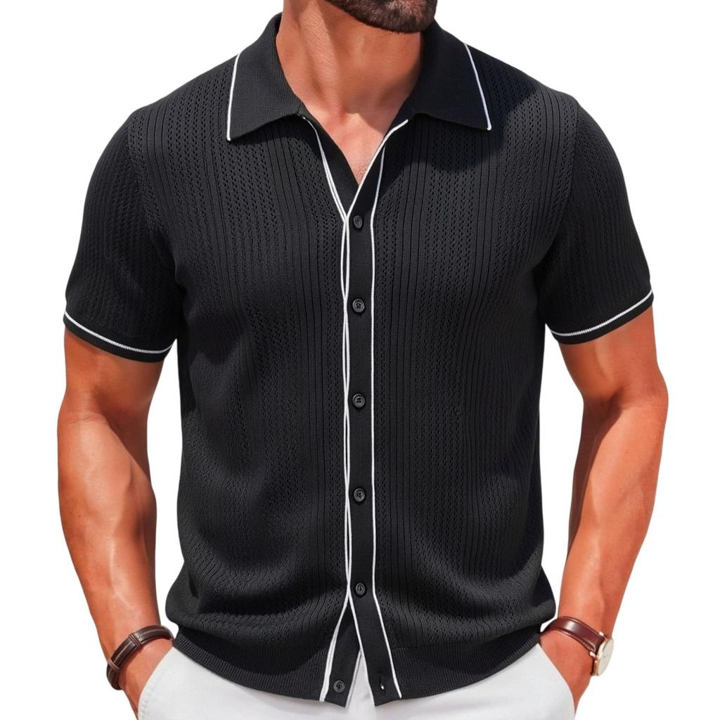 Herren Kurzarmhemden Atmungsaktive Button-Down Poloshirt Tops Strandurlaub Leichtgewicht Golf Hemden mit Kragen Sommer Freizeit Strickhemden für Herren