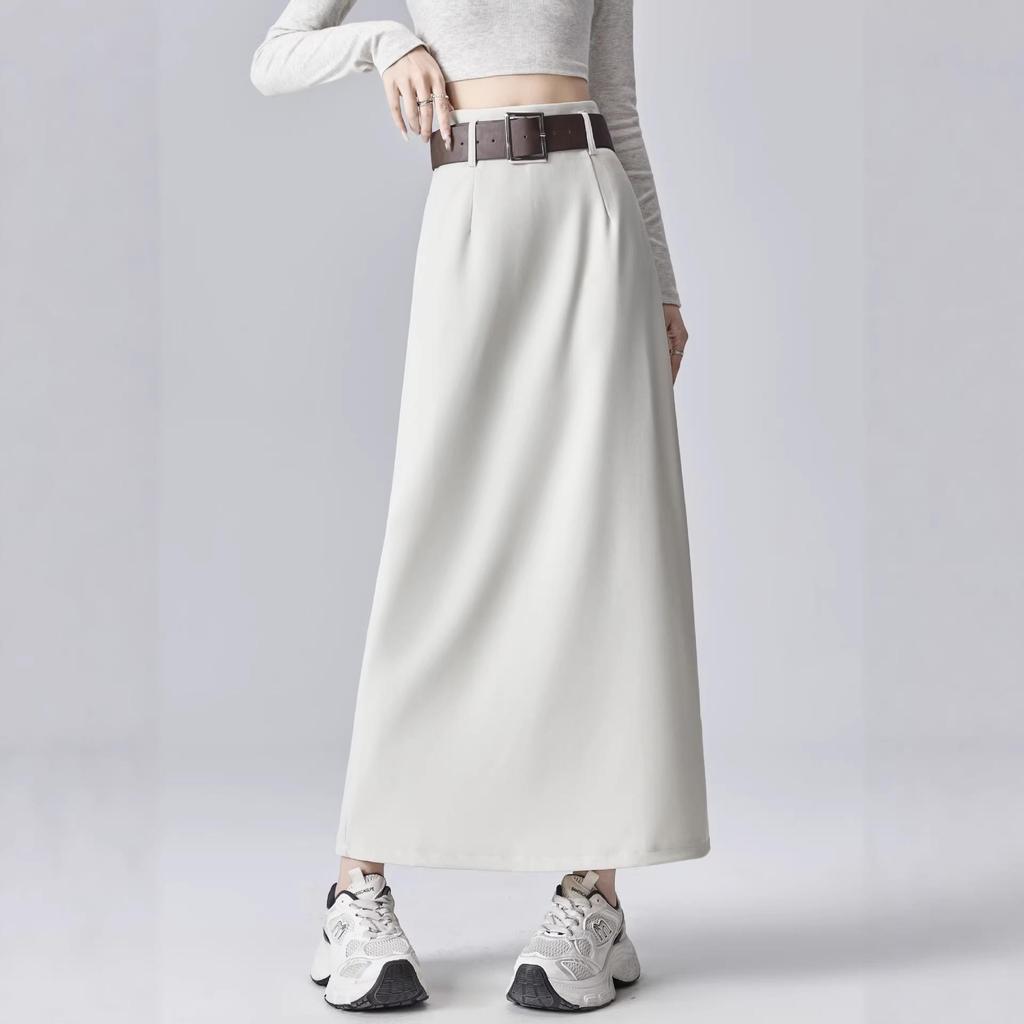 2026 Spring Women's Drapey Slimming High Waist A-Line Skirt with Belt