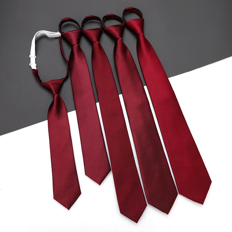 Men'S And Women'S Red Zip-Up Tie Groom Business Dress Wedding Korean Version Lazy No Striped Tie