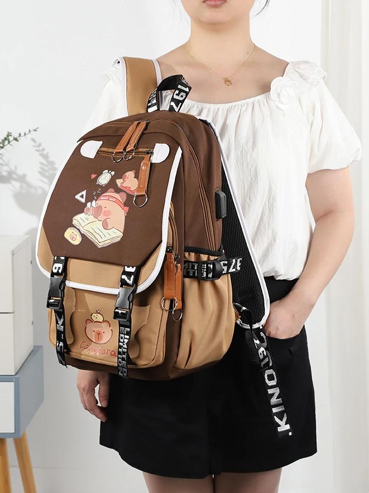 Capybara Backpack for Girls Boys Students Cute Kawaii Laptop Backpack Adjustable Strap Large Capacity Bookbag for School Travel