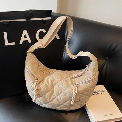 Fashion Rhombus Embroidered Thread Cotton Clothes Bag Women's New Casual Messenger Bag Large Capacity Japanese Shoulder Dumpling Bag