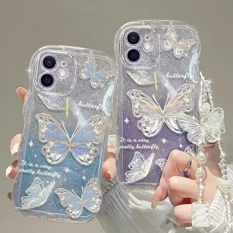 Elegant Beaded Butterfly Phone Lanyard: Luxurious Anti-Lost Crystal Charm for Women