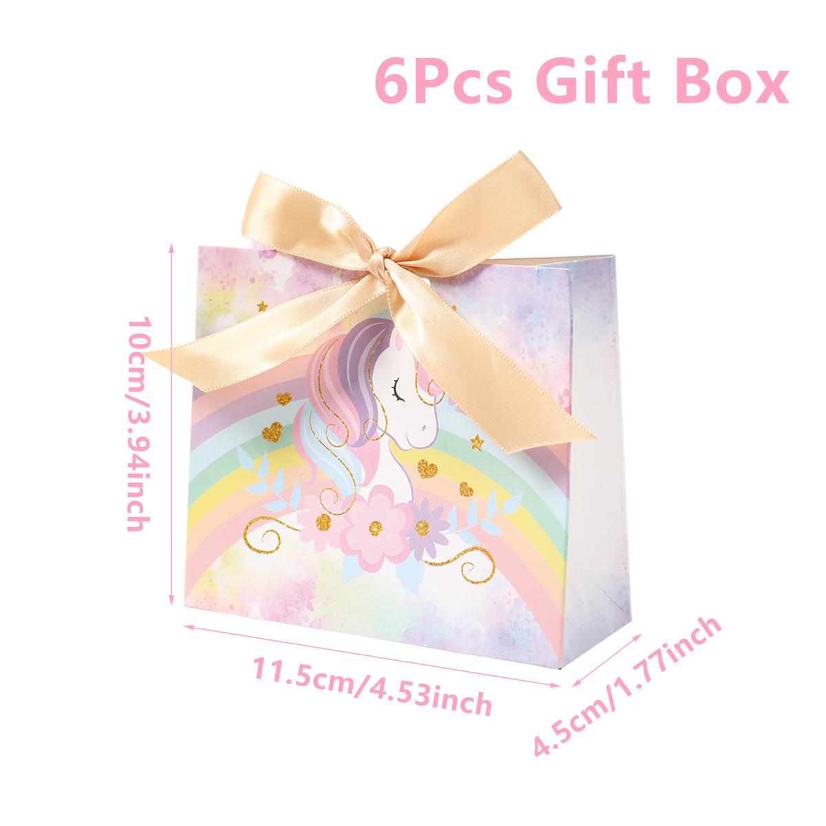 

Коробка для конфет «Единорог» с бантом, подарочная упаковка, бумажный пакет, коробка для попкорна, декор для вечеринки в честь дня рождения «Единорог», детский свадебный реквизит для вечеринки в честь дня рождения 6pcs