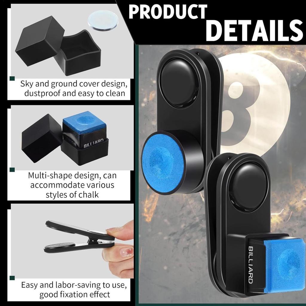Magnetic Billiard Chalk Holder for Pool Cues, Strong Grip Chalker for Home Bar & Game Room, Billiards Accessory Gift for Players