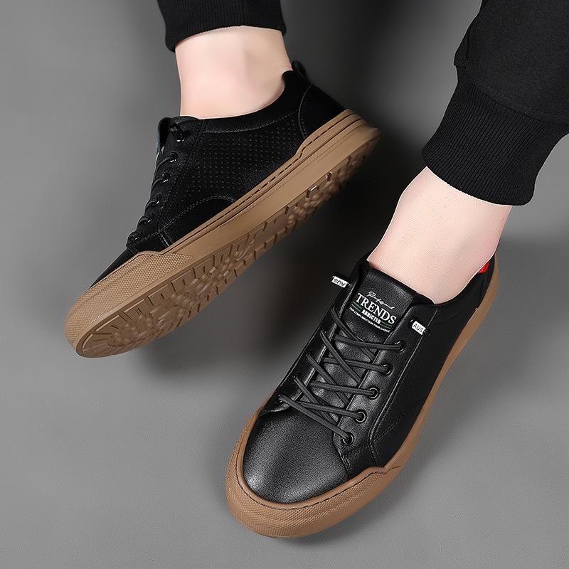 Breathable Men'S Sandals Leather Cowhide Little White Shoes Low-Top Board Shoes Casual Shoes Men