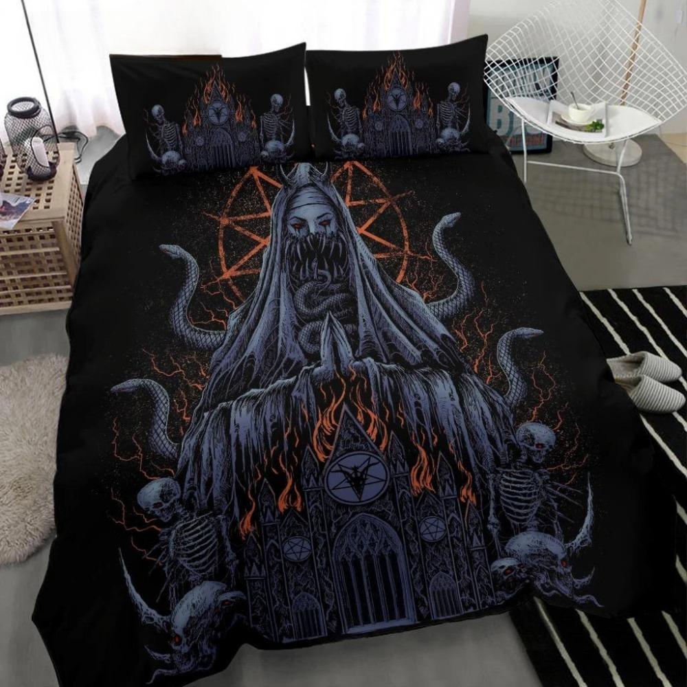 Skull Skeleton Satanic Goat Skull Bedding Sets Night Blue Satanic ,Children's Birthday GiftTeenagers adulte  Duvet Cover