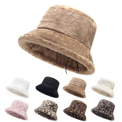 Winter Warm Thickened Plush Bucket Hat Super Soft Adjustable Windproof Versatile Leopard Cap Women Headwear