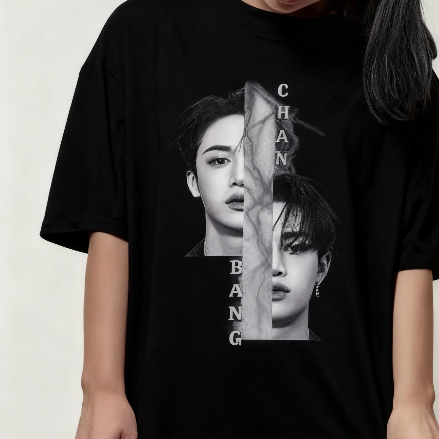 

2026 Винтажная футболка с узором Bang Chan Stray Kpop для унисекс, летняя, новый стиль, подходит как для мужчин, так и для женщин, повседневная футболка 4XL