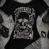 TrendHub Y2k Aesthetics Irregular Leopard Patchwork Vintage T-shirt Streetwear Skull Printing Tshirt Harajuku Slim Fit Fairy Grunge Tops