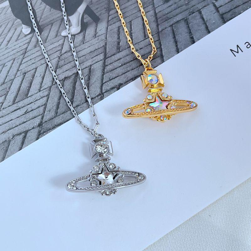 

Colorful Pentagram Inlaid Saturn Metal Necklace золотой