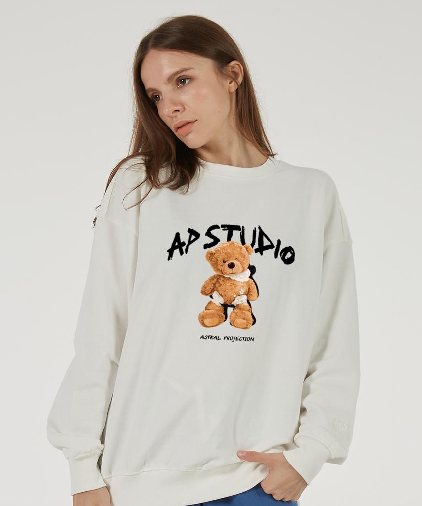 ASTRAL PROJECTION Wink Beardoll Oversized Drop Shoulder Sweatshirt_White