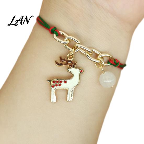Christmas Party Favors Bracelets, Red Green String Bracelet, Adjustable Charm Bracelet Novelty Decorations with Glow in The Dark Bead for Women Girls
