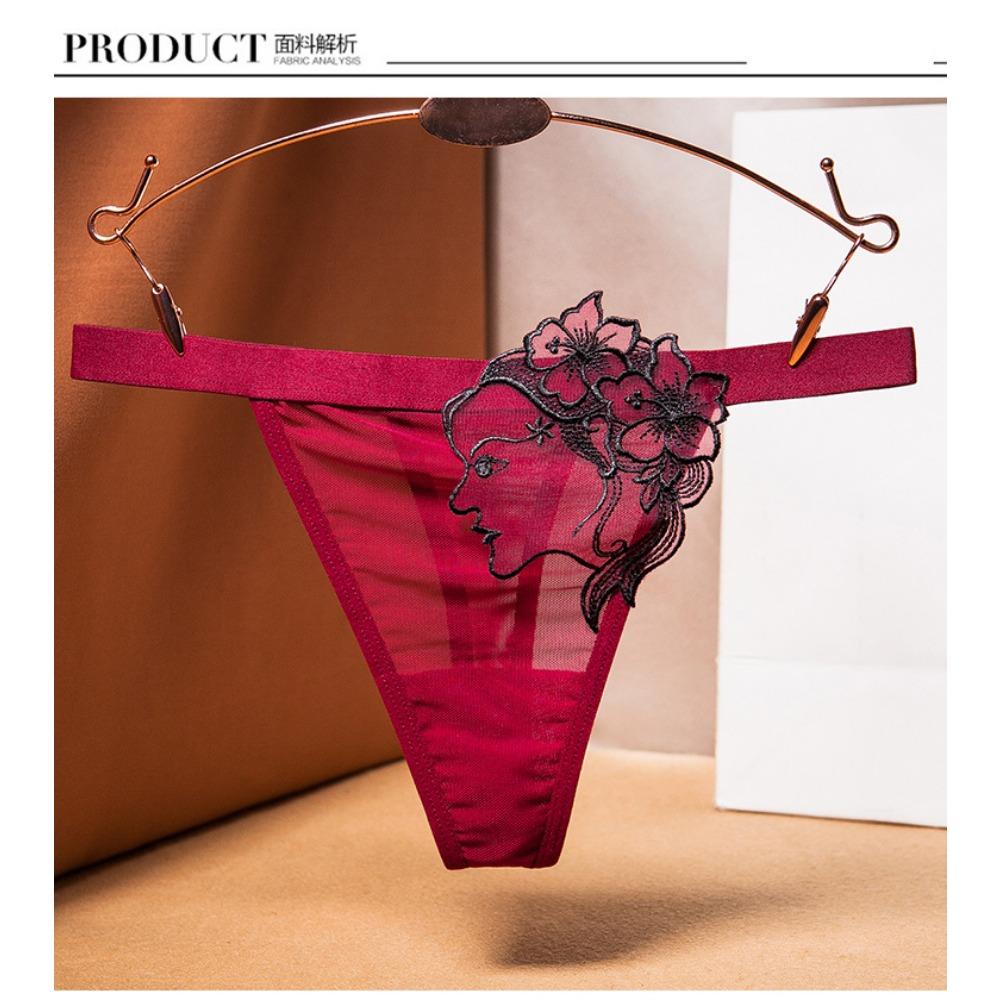 Fashion Seamless Underwear Women's Comfortable Wide Edge Sexy Oily Jacquard Perspective Mesh Low Waist Temptation Thong 2286