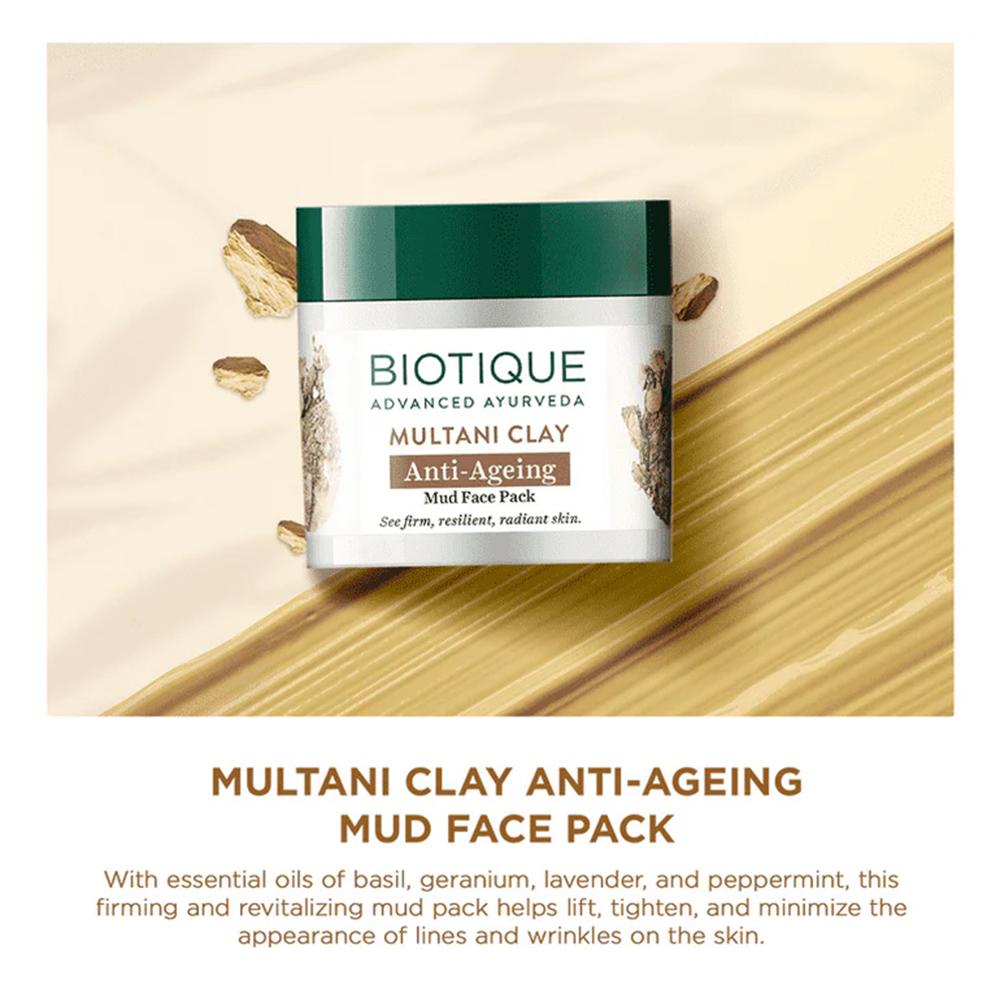Biotique Multani Clay Anti Aging Mud Face Pack 75gm – Natural Firming Mask for Glowing Skin, Wrinkle Reduction