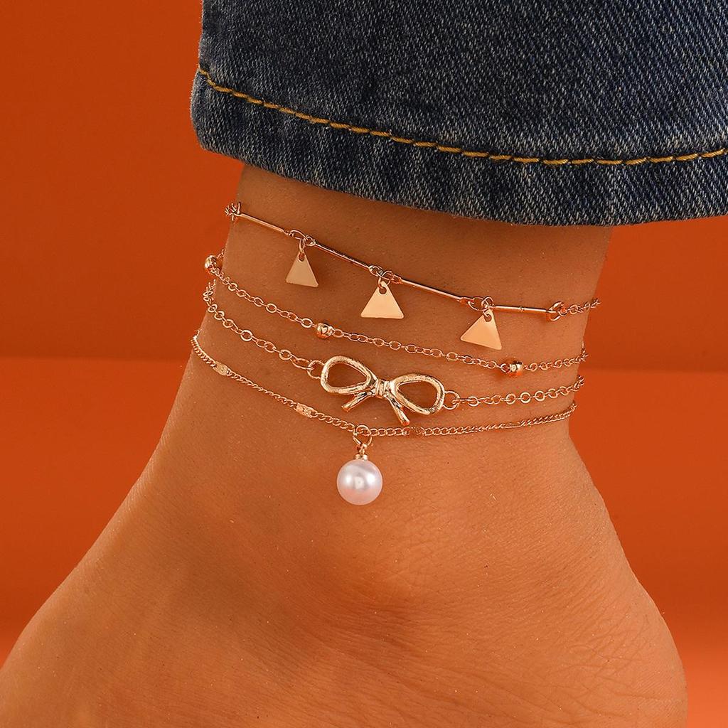 European & American Retro Letter Butterfly Pendant Multi-Layer Beach Anklet Set