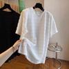 T-shirt Casual texturé à manches courtes, coupe ample, longueur moyenne, style coréen pour femme