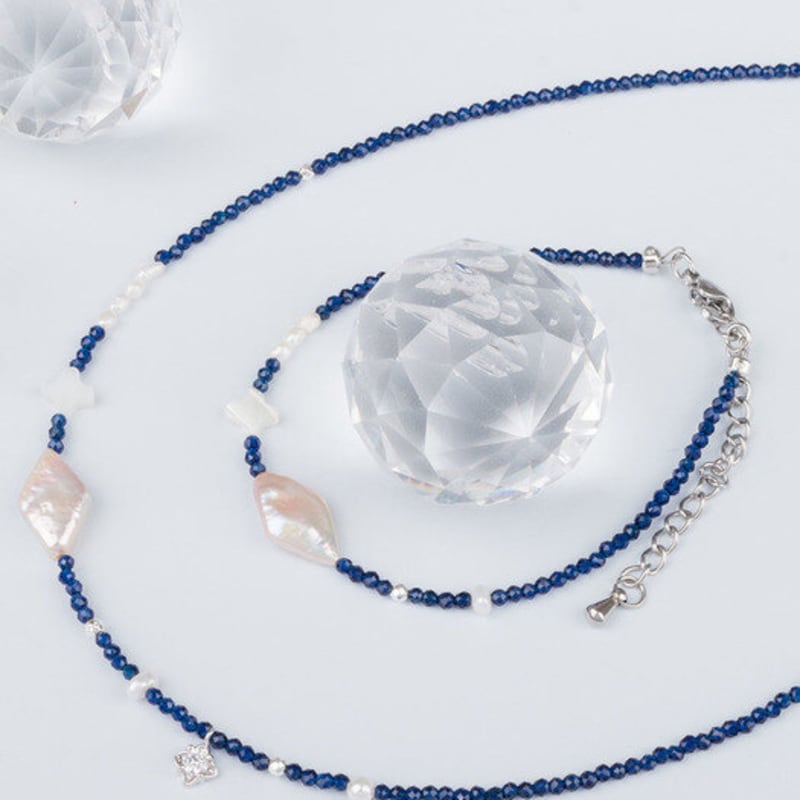 AUGUST ALICE Sapphire Spinel Cut Diamond Pearl Crystal Bracelet