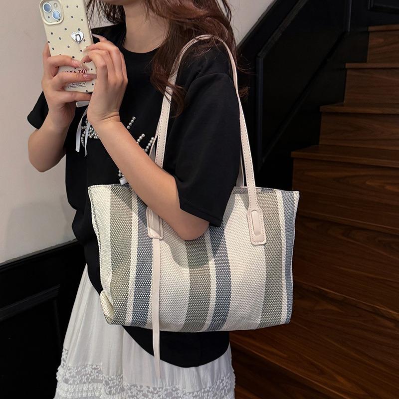 New simple vertical stripe large capacity women's shoulder bag women's casual tote bag fashion handbag