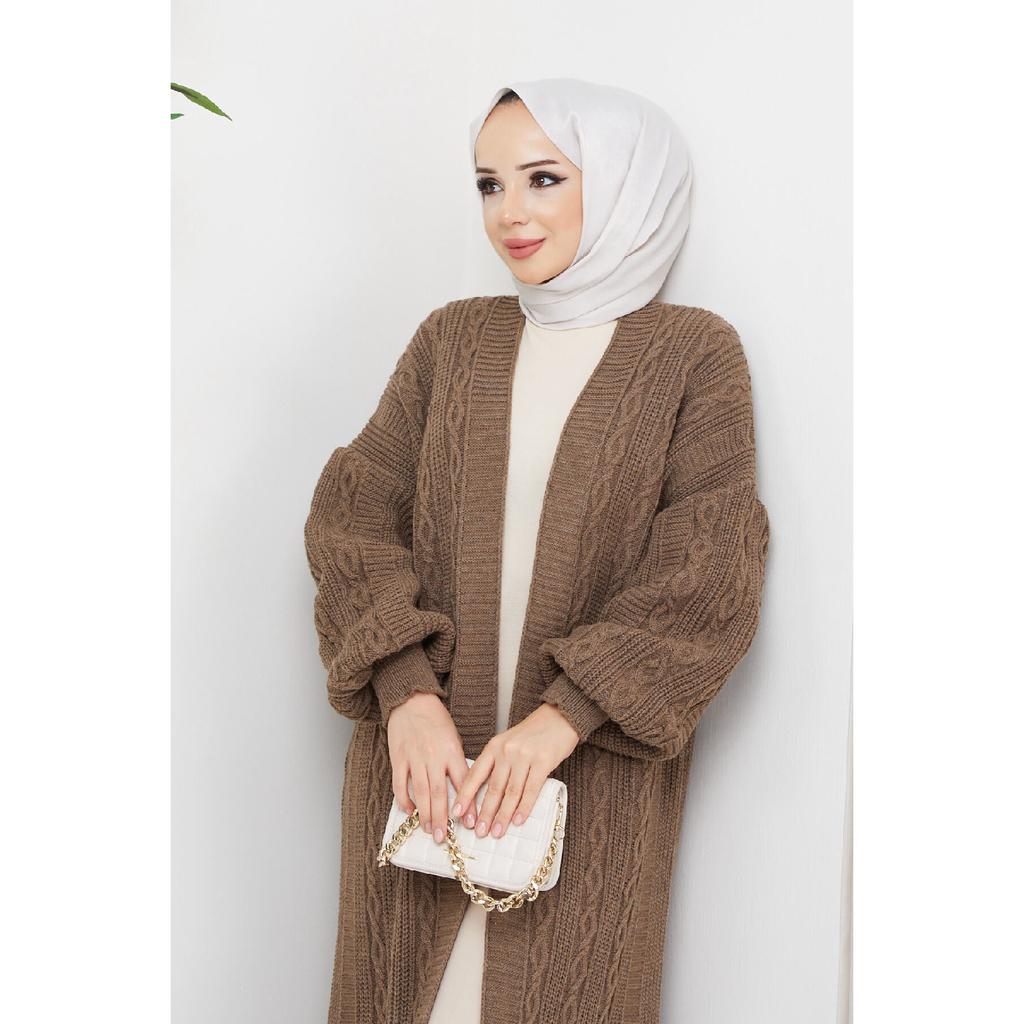 Women's Full Length Balloon Sleeve Knitwear Cardigan Brown