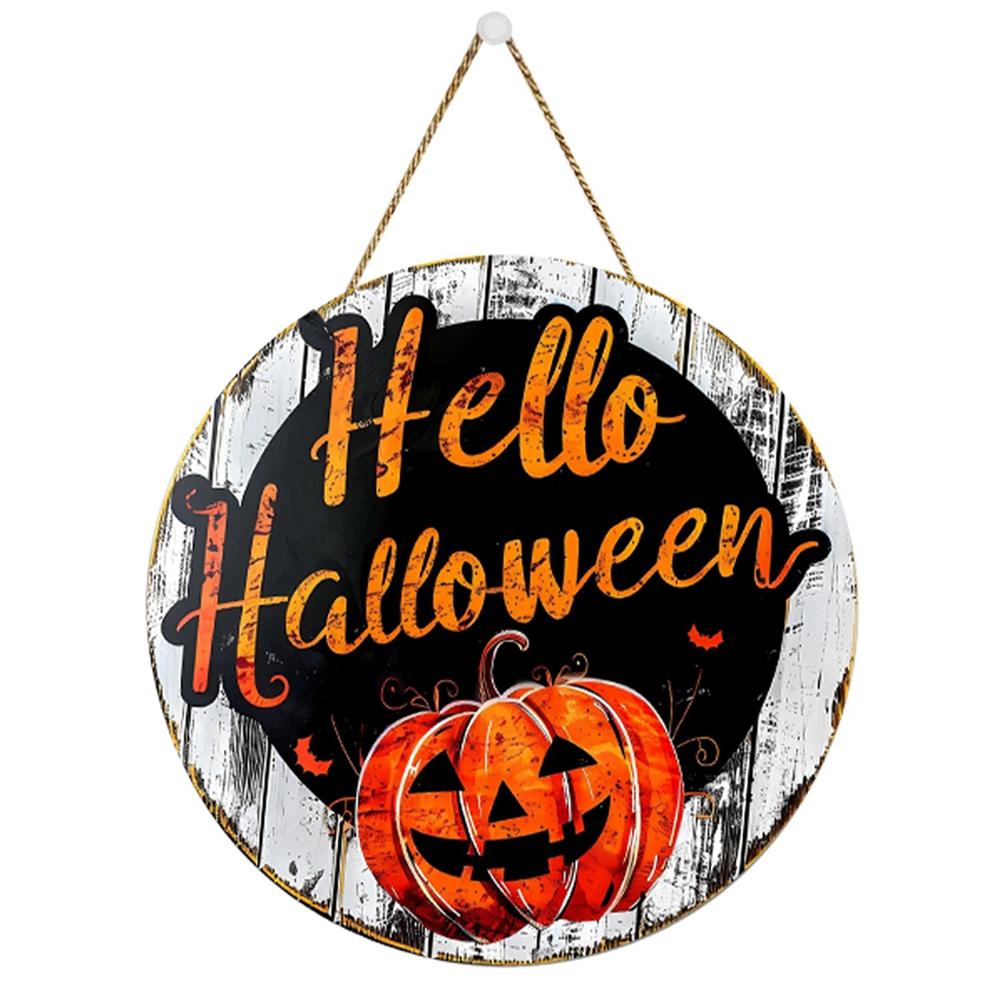 

Home Door Welcome Plaque Decoration Halloween Series Wooden Pendant Round Logo Plaque