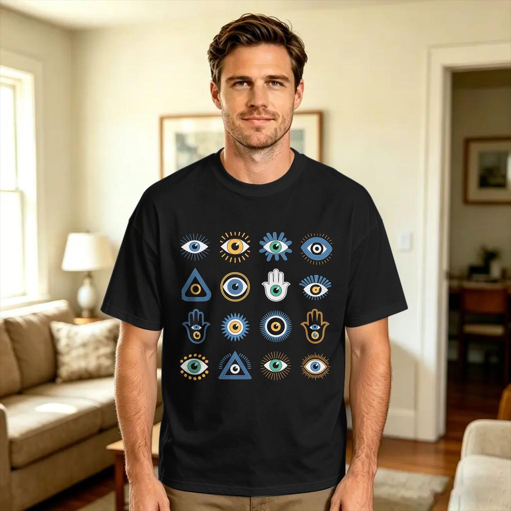 T-shirt Occhio Malvagio Greco Moda Estiva T-shirt Cotone Puro Girocollo Oversize Abbigliamento Manica Corta T-shirt Classica