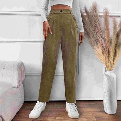 Europäische und amerikanische Herbst-Freizeithosen für Damen, locker, aus Cord, hochtailliert, gerade geschnitten