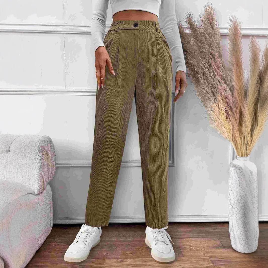 European and American autumn women s casual loose corduroy high-waisted straight-leg pants European and american code s