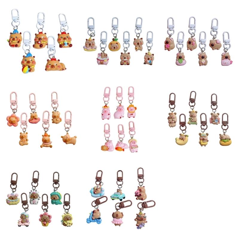 Set of 5/6 Capybara Key Rings Multifuntional Resin Accessory Cartoon Capybara Bag Pendant Suitable for Key and Bag