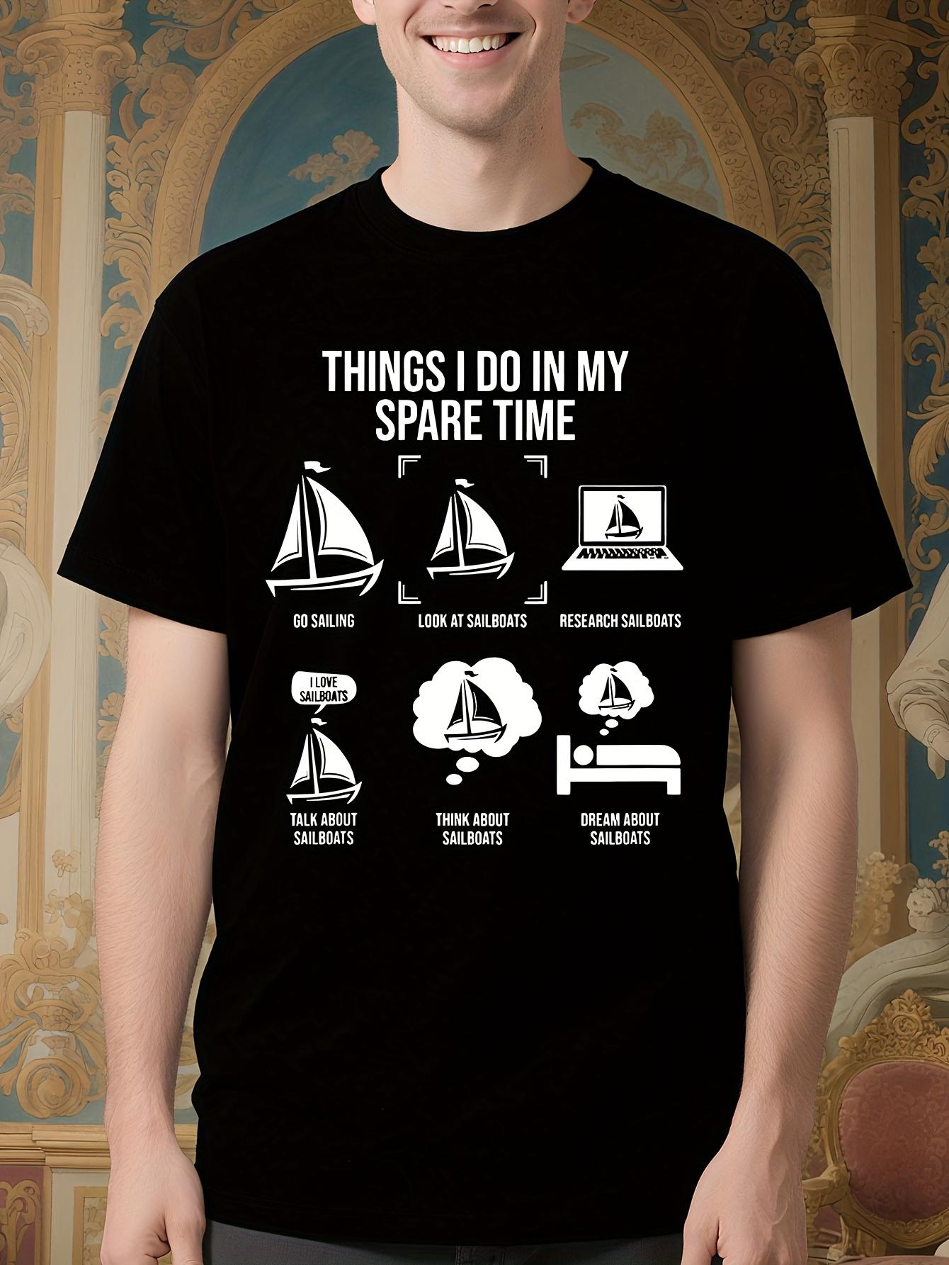 Funny Sailboat Graphic Tshirt - Black with White Text - A... XXL