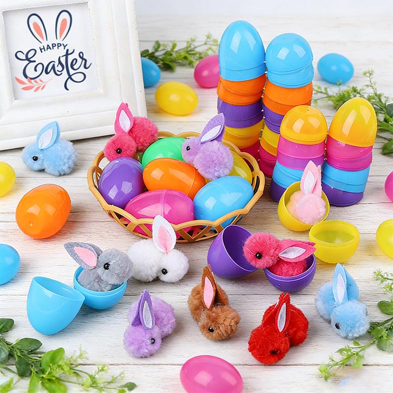 24/48pcs Easter Egg and Plush Bunny Set Kids Surprise Gift Basket Filler Egg Hunt Game Supplies Birthday Party Favors Decoration