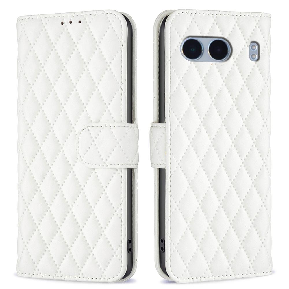 

BINFEN COLOR BF Style-14 Для OnePlus Nord 4 Чехол Ромбовидный Кожаный Чехол-Подставка для Телефона White