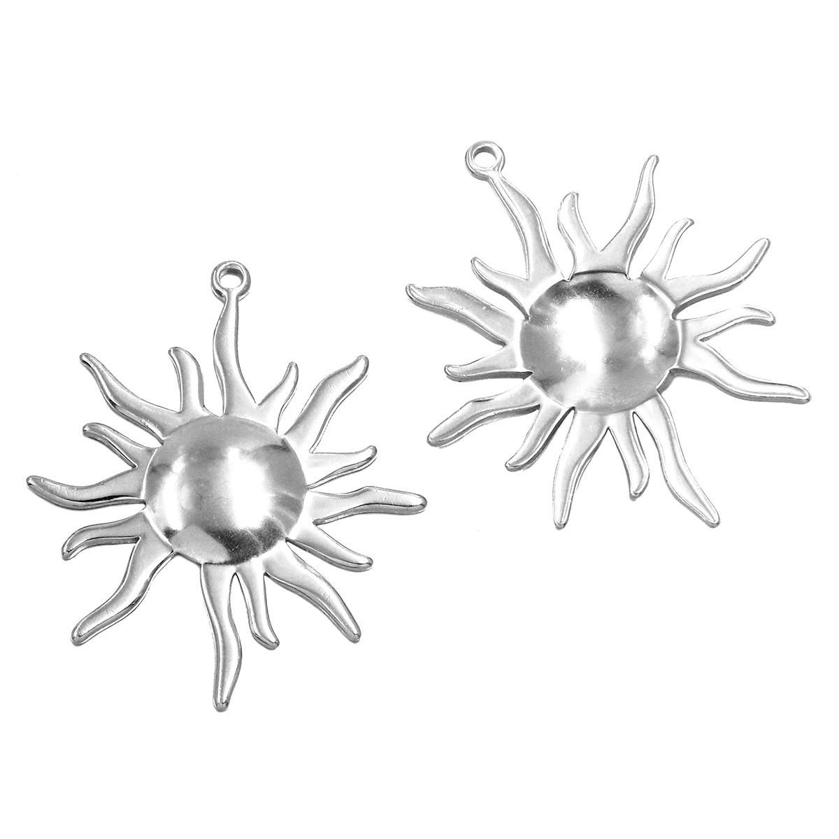 

Retro Sun Titanium Steel Pendant, Stainless Steel Color-Preserving Jewelry Necklace Charm, 37x45mm. 1 Piece