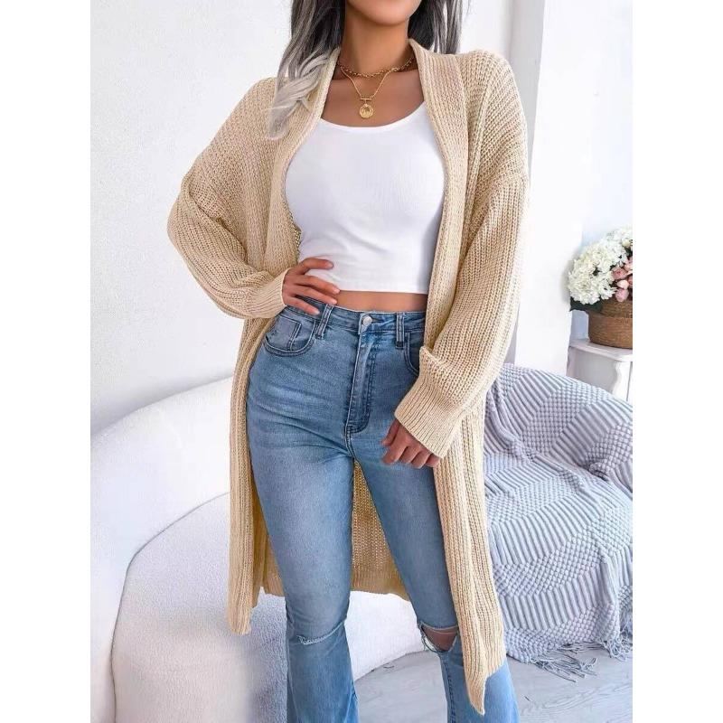 Gray temperament casual all-match lapel long cardigan, warm and comfortable sweater jacket in autumn and winter 9846