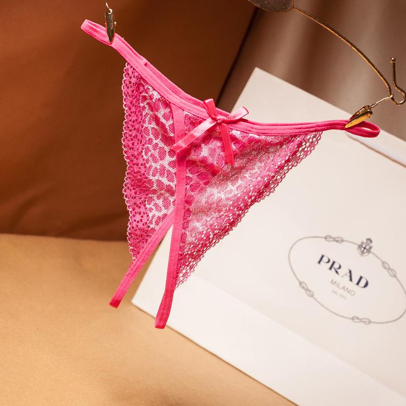 Japanese Light and Comfortable Leopard Print Lace Panties Women's Sexy Open Thong Lingerie Underwear