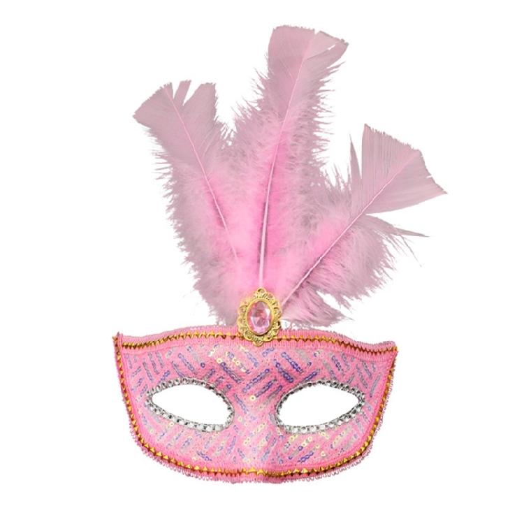 

Masquerades Mask for Womens Feather Rhinestones Venetians Mask Party Evening Prom Ball Mask Halloween Cosplay Costumes рожевий