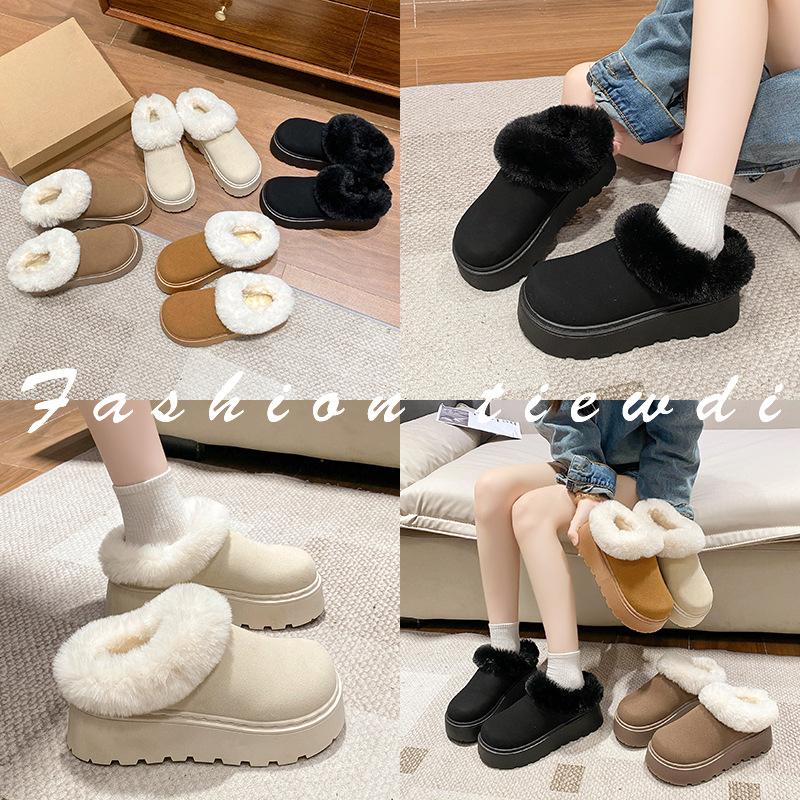 Winter new thick velvet warm half-tray cotton shoes casual outdoor snow boots women