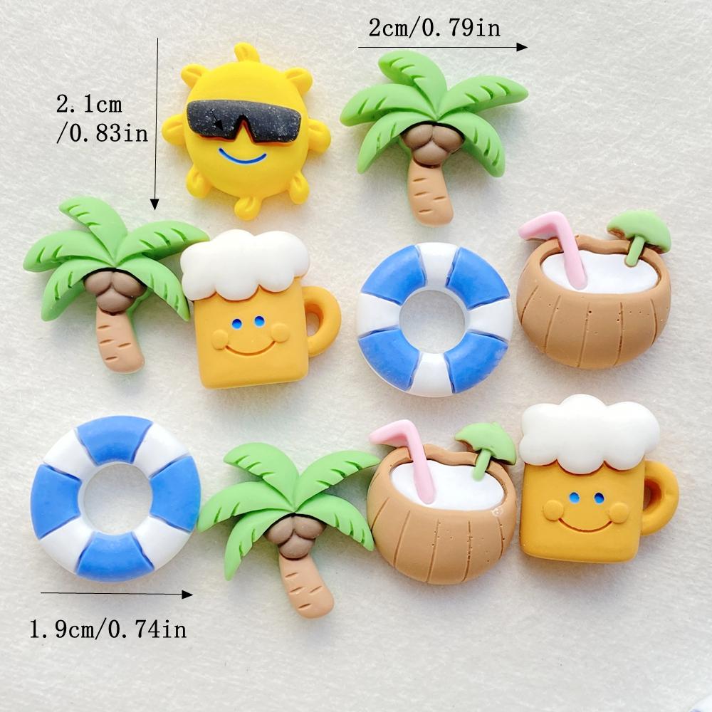 10Pcs New Cute Resin Cartoon Beach Coconut, Coconut Tree Series Flat Back Scrapbooking DIY Jewelry Craft Decoration Accessories