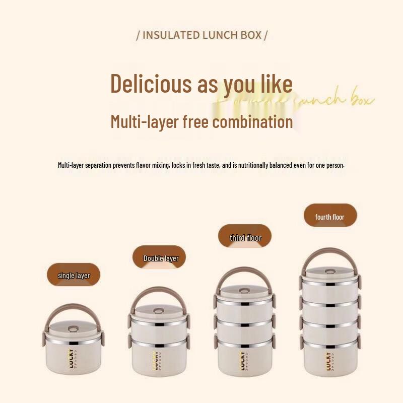 Zebian Portable Stainless Steel Multi-layer Bento Box Khaki One-layer