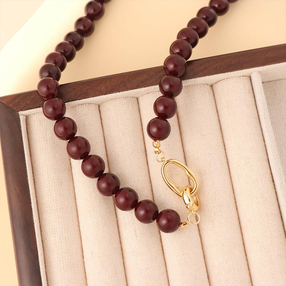 Vintage Vermilion Red Beaded Necklace Vermilion Red Beaded Clavicular Chain Agate Choker  Wedding