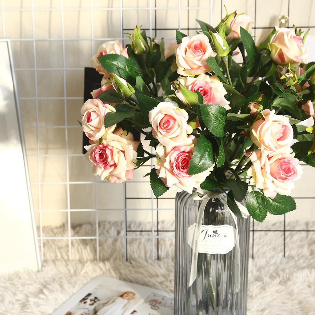 Multicolor Artificial Fake Plastic Rose Plant Flowers Home Garden Wedding Decor