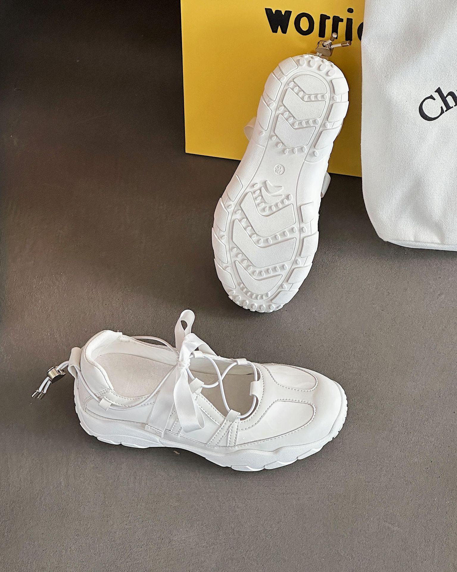 

2025 summer niche fashion strap ballet sneakers women s platform bow flat silver Mary Jane shoes 35 белый
