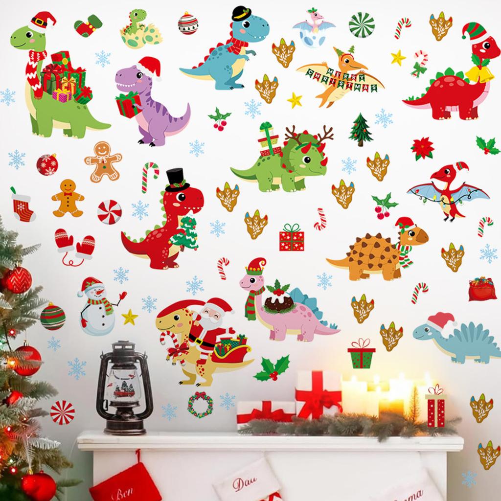 Vánoční Dinosaurus Dětský Pokoj Ložnice Nástěnná Dekorace Samolepky na Zeď Pvc Samolepicí Vánoční Dinosaurus Sněhulák Okenní Samolepky